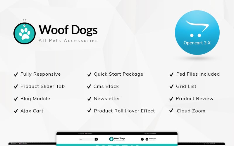 Woofdog Pet Store OpenCart模型
