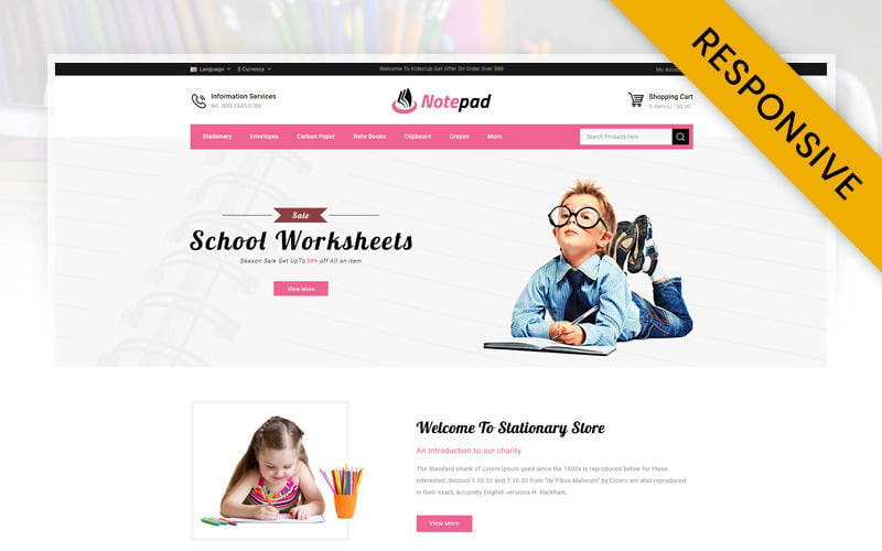 NotePad - Kırtasiye ve Eğitim Mağazası OpenCart Duyarlı Şablonu