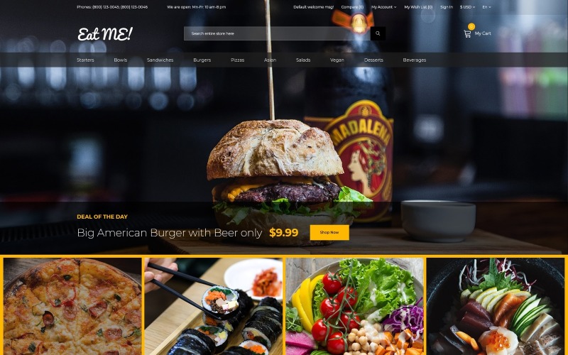 Їжте мене - кафе та ресторан Творчий шаблон OpenCart
