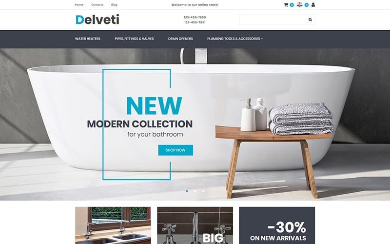 Delveti - Modello di e-commerce MotoCMS per forniture idrauliche