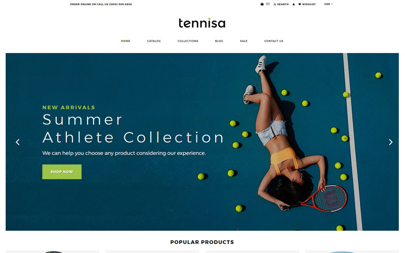 Tennisa - Sklep tenisowy Czysty motyw Shopify