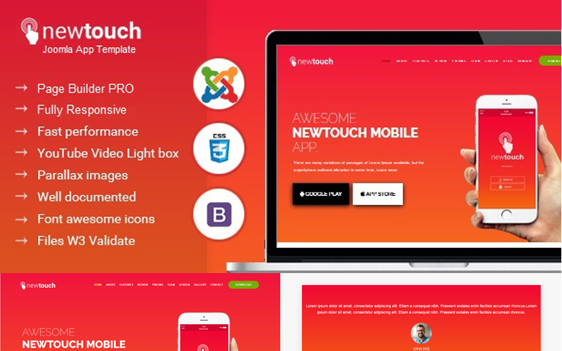 Newtouch - Modello Joomla per la tecnologia di destinazione delle app