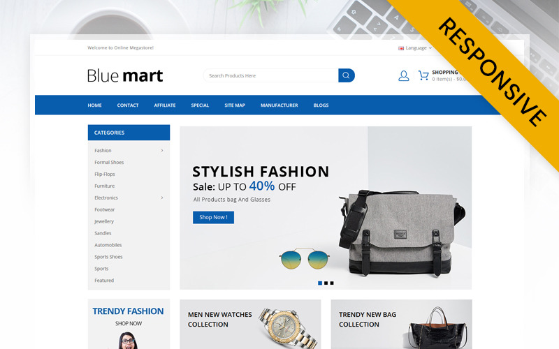 Blue Mart - Online Mega Store szablon OpenCart