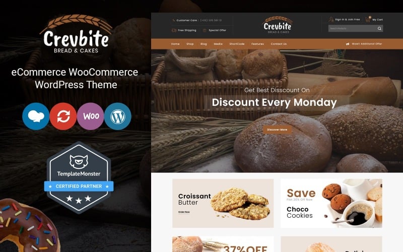 Crevbite - Bageri och chokladbutik WooCommerce Theme
