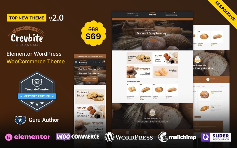Crevbite - Тема хлібобулочних та шоколадних магазинів WooCommerce