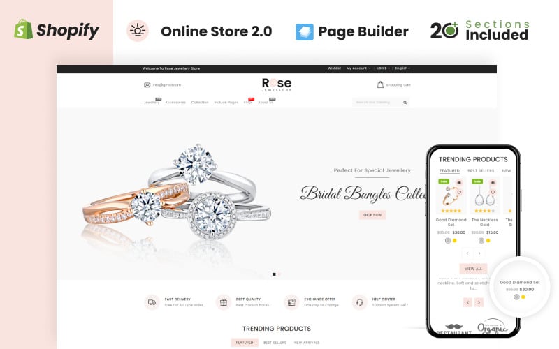 Tema Shopify per gioielli rosa