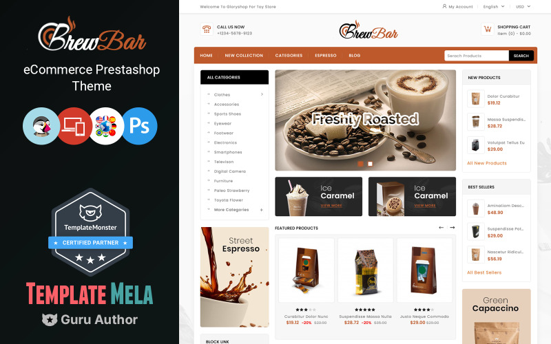 BrewBar - Тема кав'ярні PrestaShop