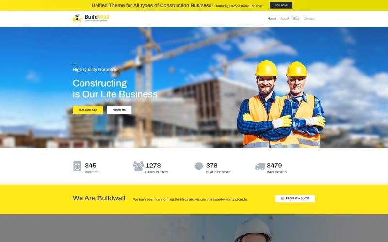 BuildWall Lite - İnşaat Şirketi WordPress Elementor Teması WordPress Teması