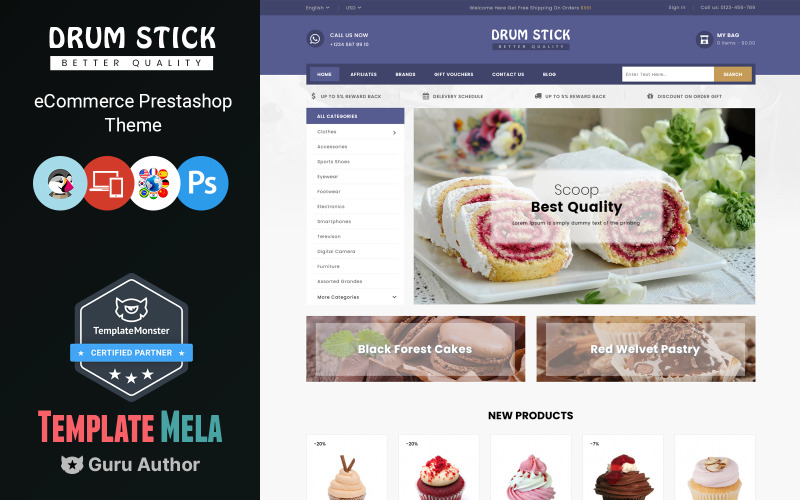 Drum Stick - тема для пекарні PrestaShop