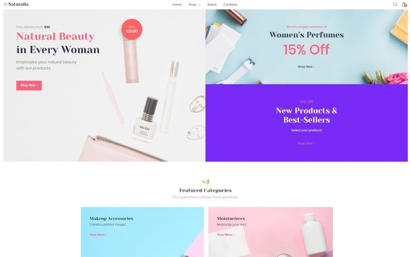 Naturalla - Cosmetica E-commerce Modern Elementor WooCommerce-thema