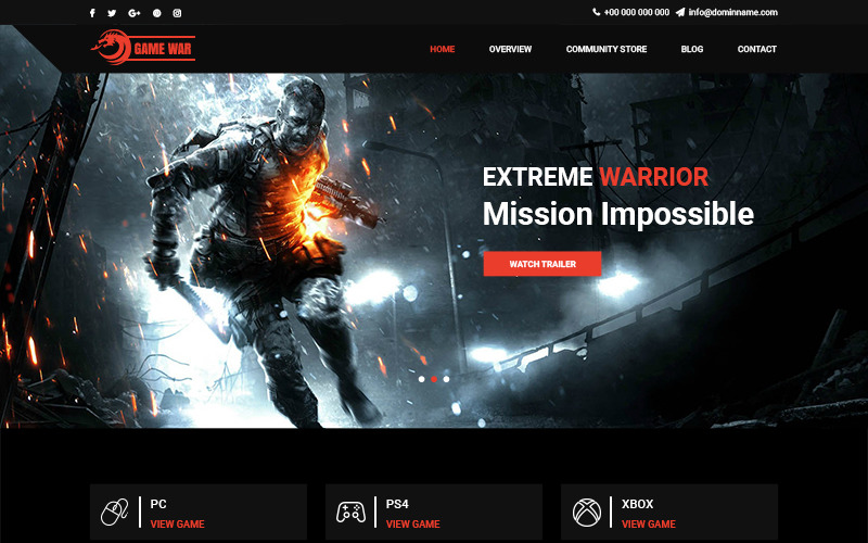 Game War - modelo PSD do portal de jogos
