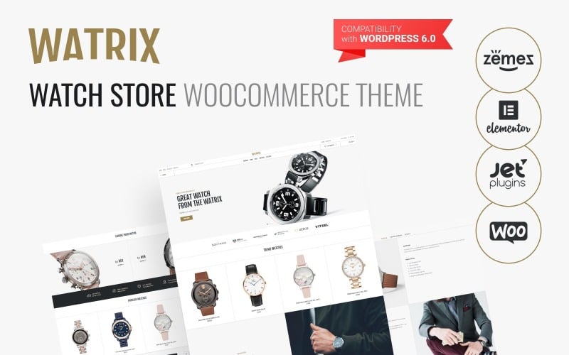Watrix - Tema WooCommerce classico di Elementor per l'ecommerce di negozio di orologi