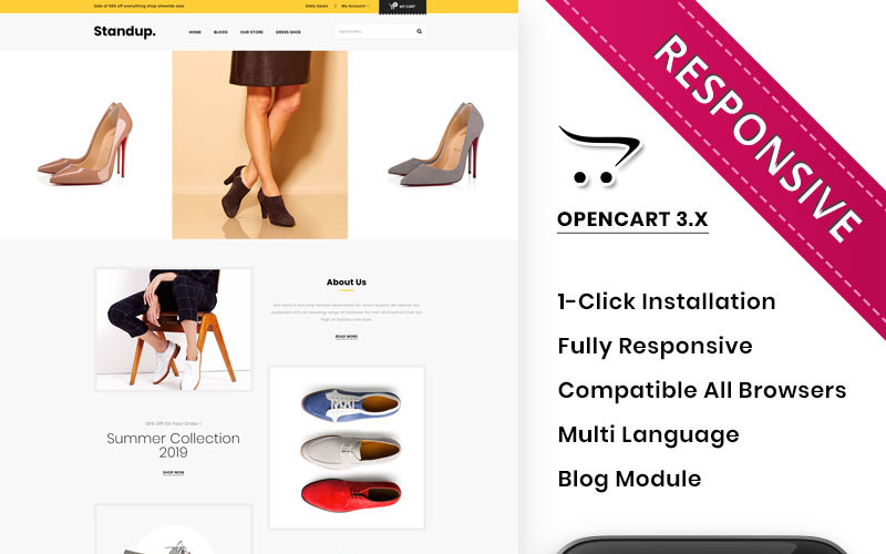 站立鞋底:高级OpenCart模板鞋店