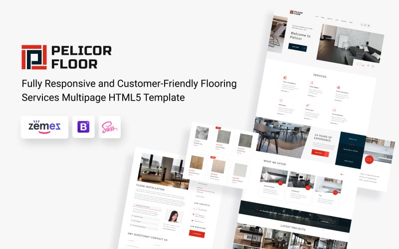 Pelicor Floor - Modelo de站点HTML5 de várias páginas para empresa de pisos