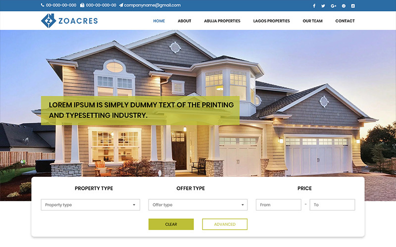 Zoacres - PSD шаблон компании по недвижимости