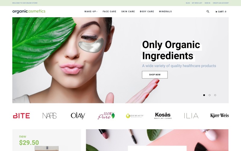 OrganicCosmetics - Reinigen Sie das Magento-Thema des E-Commerce-Kosmetikgeschäfts