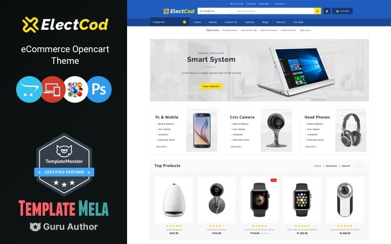 Electcod - Modelo OpenCart para shopping eletrônico e multiuso