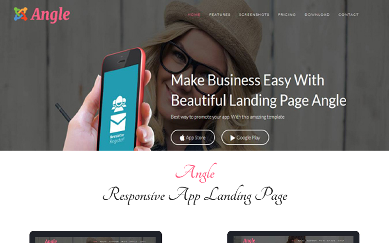 Angle - Modelo Joomla 5 de uma página de destino de aplicativo responsivo