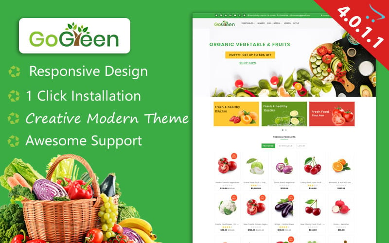 Gogreen -有机食品杂货OpenCart模板