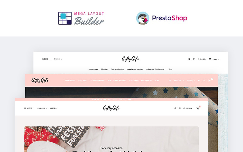 GiftyGifts - Giftware Store Clean Bootstrap E-handel PrestaShop-tema