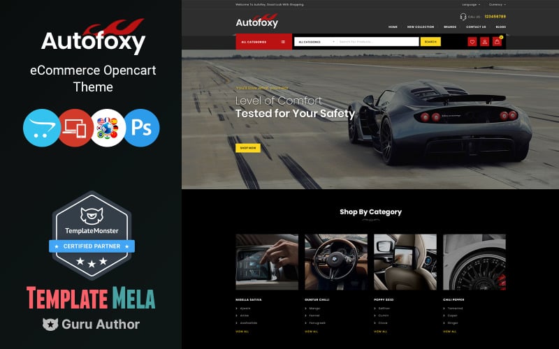 Autofoxy -汽车备件商店的OpenCart模板