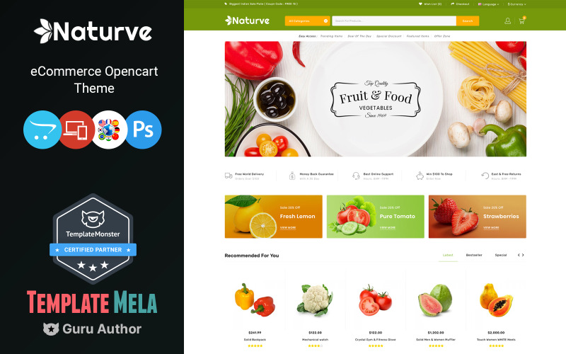 Naturve - Šablona OpenCart Store, Obchod s potravinami a Super Market