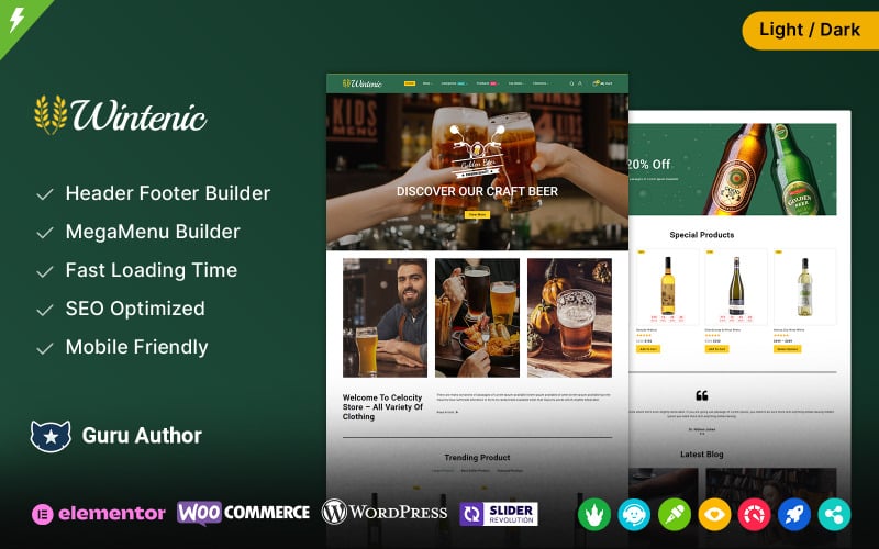 Wintenic - İçecek ve Şarap Mağazası Elementor WooCommerce Teması