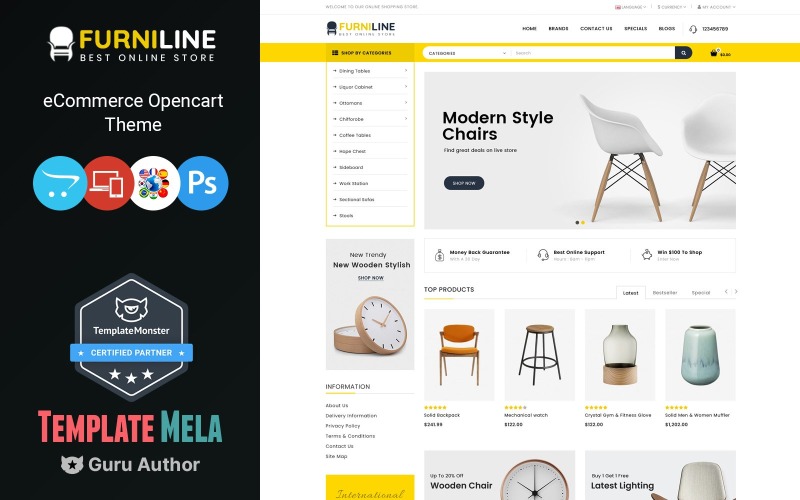 Furniline - Modèle OpenCart de magasin de décoration d'intérieur
