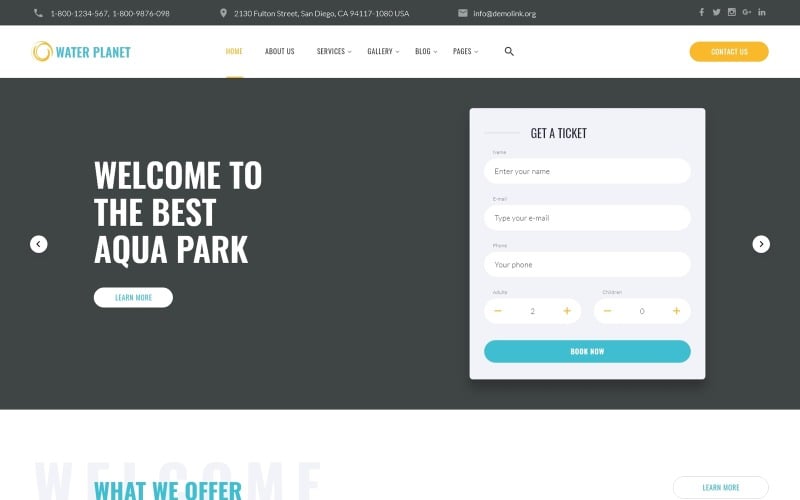 Water Planet - Amusement Park Creative Multipage HTML 网站 Template