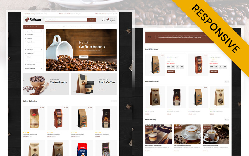 Hotbeans - modelo responsivo OpenCart de cafeteria