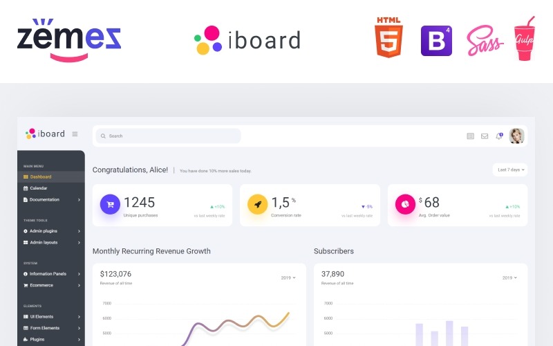 iboard - Creative Admin-Vorlage für Mehrzweck-Dashboards