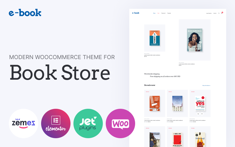 E-kitap - Elementor WooCommerce Teması için widget'lı e-kitap web sitesi teması