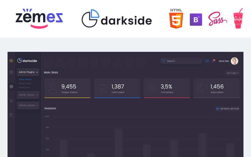 Darkside - Stilvolle Mehrzweck-Dashboard-Verwaltungsvorlage