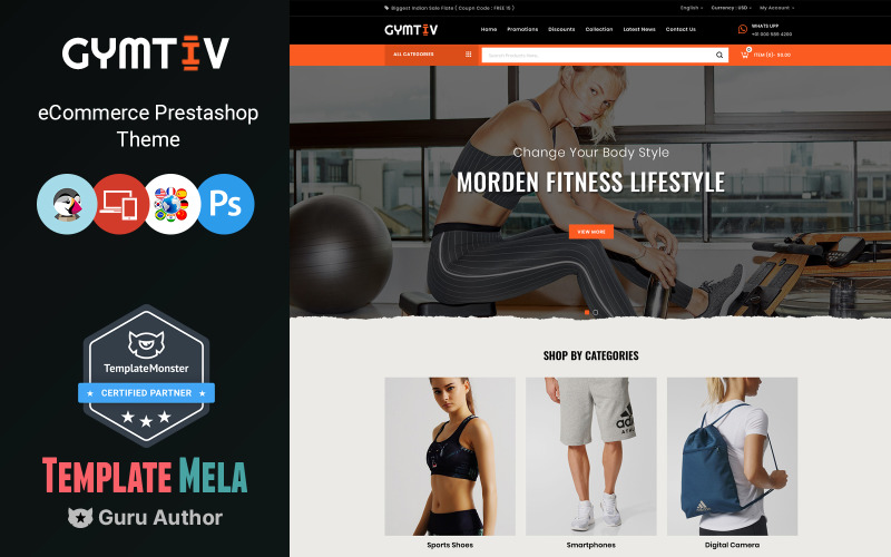 Gymtiv - Tema PrestaShop del negozio di fitness