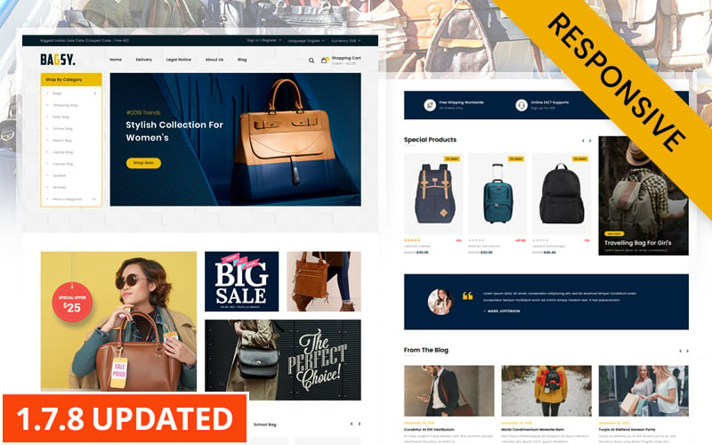 Bagsy - Tema PrestaShop del negozio di borse da viaggio