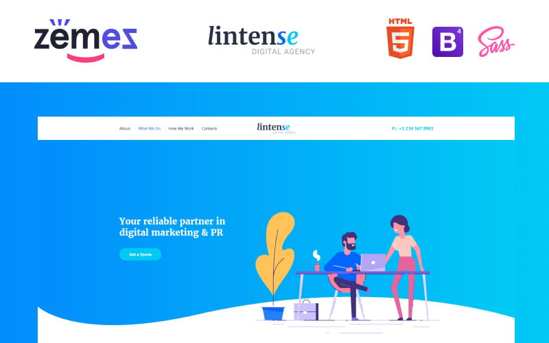 数字代理Lintense -创意HTML登陆页面模板