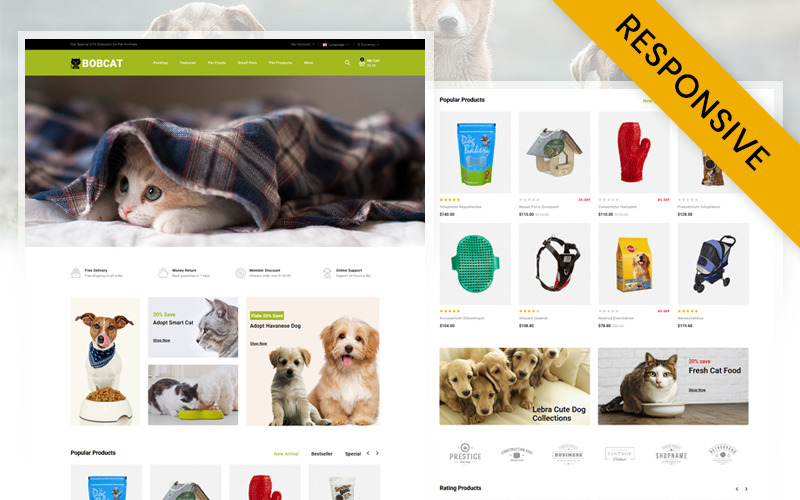Bobcat -宠物和宠物商店的OpenCart响应式模板