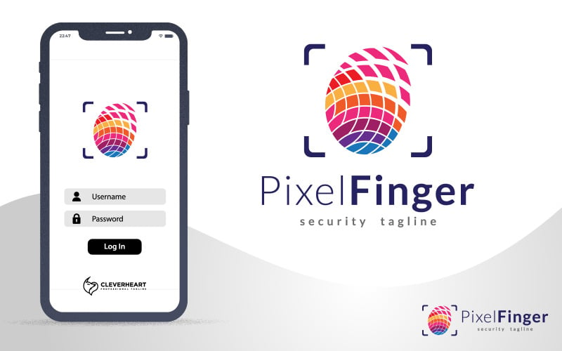 Pixel-Fingerabdruck-Scan-Sicherheitslogo-Design