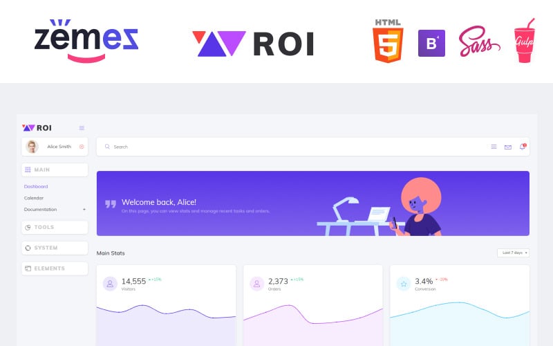 ROI - Multifunctionele Admin-sjabloon voor creatief dashboard