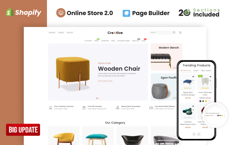 Thème Shopify pour magasin de bois et de meubles créatifs