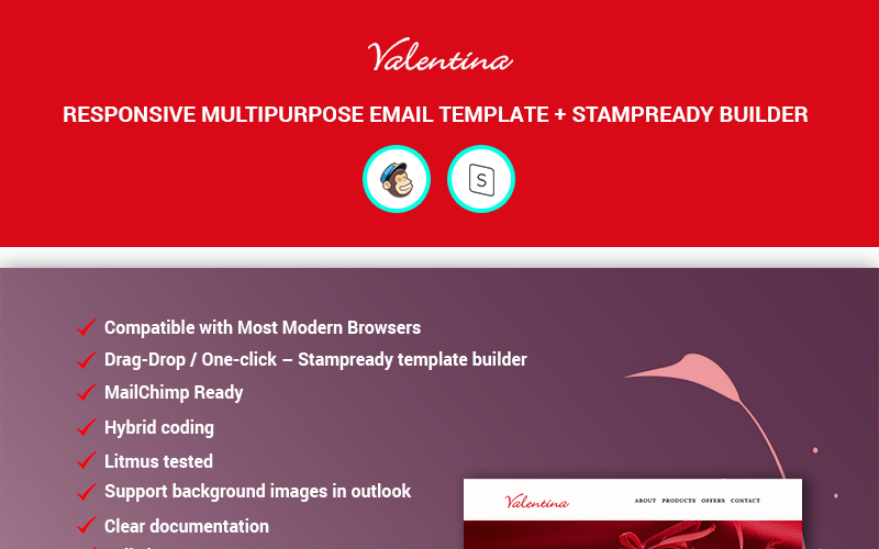 瓦伦蒂娜-模型通讯MailChimp + StampReady Builder