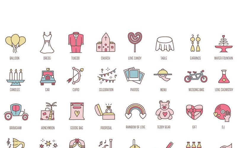 88 Wedding Colored Icons Set