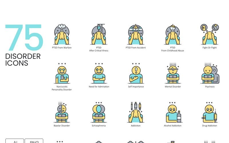 75 icônes de désordre - ensemble de la série Aqua