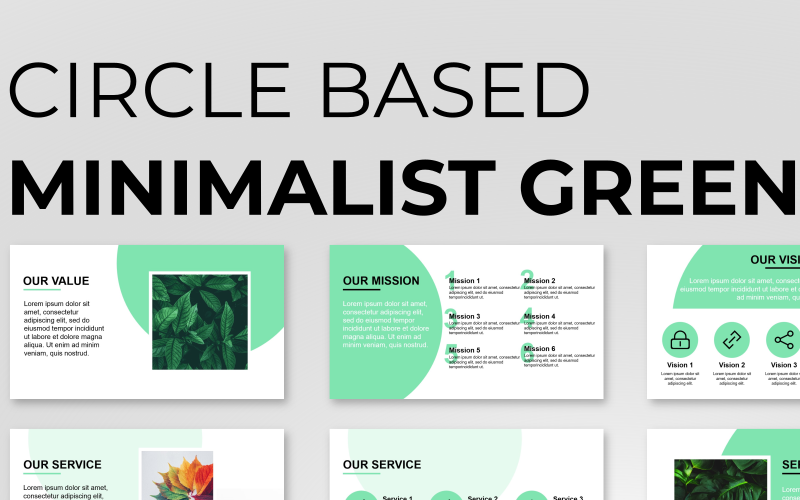 Kreisbasierte minimalistische grüne Präsentation PowerPoint-Vorlage