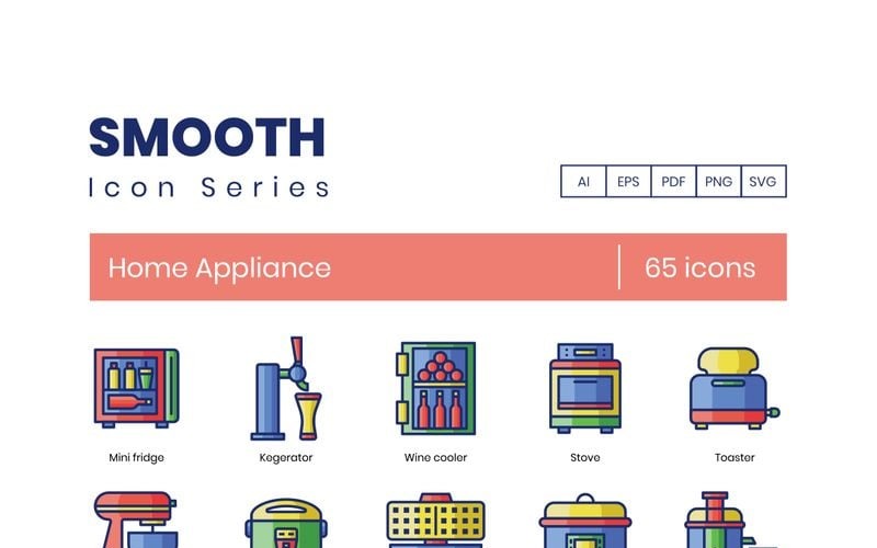 65 icônes d'appareils ménagers - Ensemble de série lisse