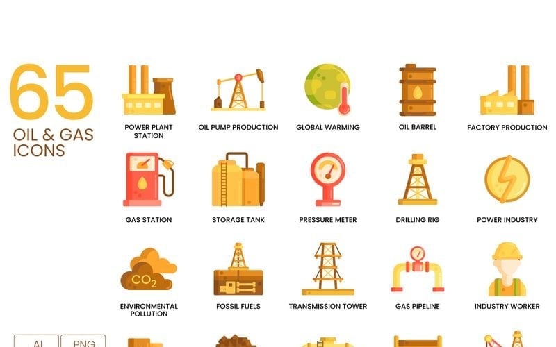 65 Oil Gas Icons - Caramel Series Set