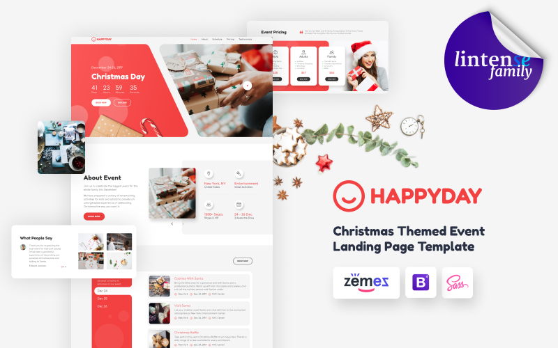 HappyDay - modelo de página de destino de evento com tema de Natal