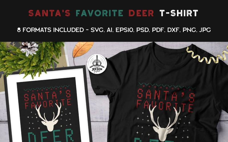 圣诞老人最喜欢的鹿- t恤设计