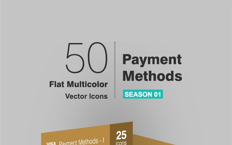 50 Zahlungsmethoden Flat Multicolor Icon Set