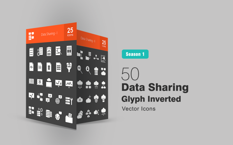 50 Data Sharing Glyph Inverted Icon Set